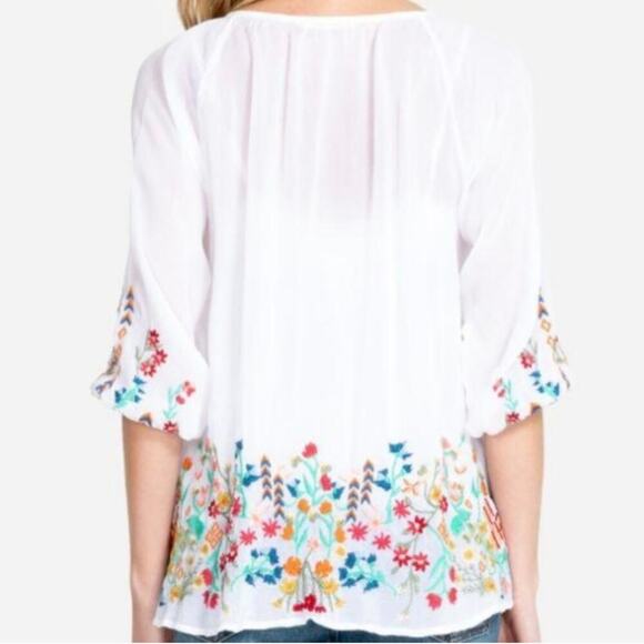 Johnny Was Workshop Sarah Blouse - White - Multicolor Embroidery - Floral - M - Picture 2 of 6